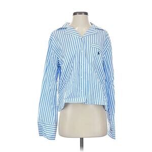 Polo Ralph Lauren Blue White Striped Collared Pajama Shirt Cotton Small